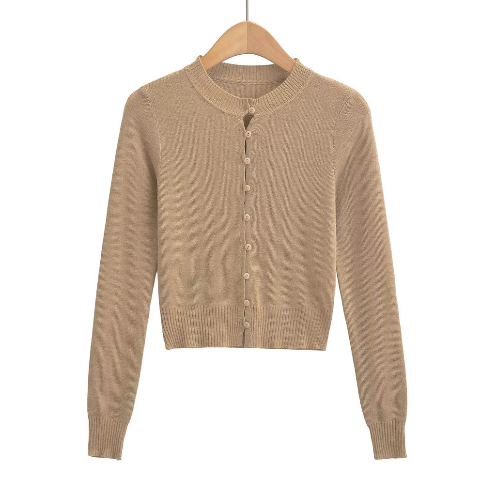 Women's cardigan with a fashionable round neckline and elegant button placket, size S