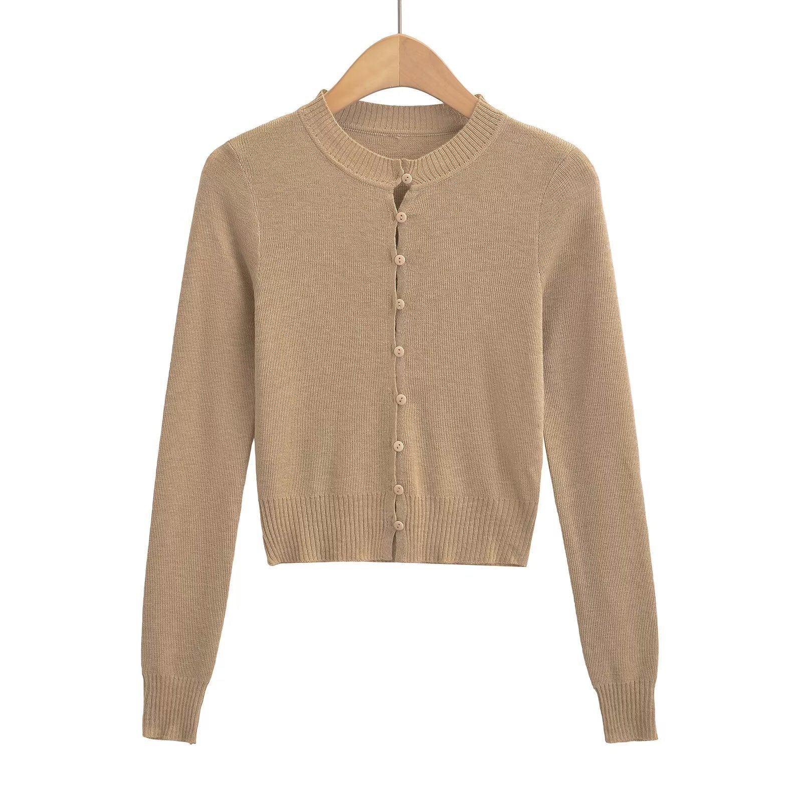 Women's cardigan with a fashionable round neckline and elegant button placket, size S