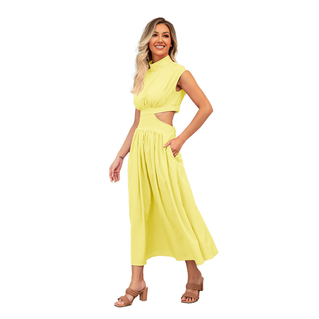 Damen-Cut-Out-Sommerkleid mit hohem Kragen, Größe