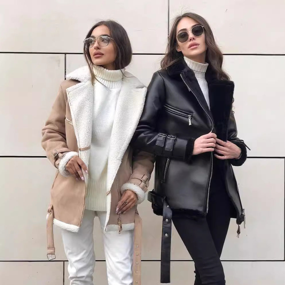 Damen-Lederjacke mit kuscheligem Futter, Größe