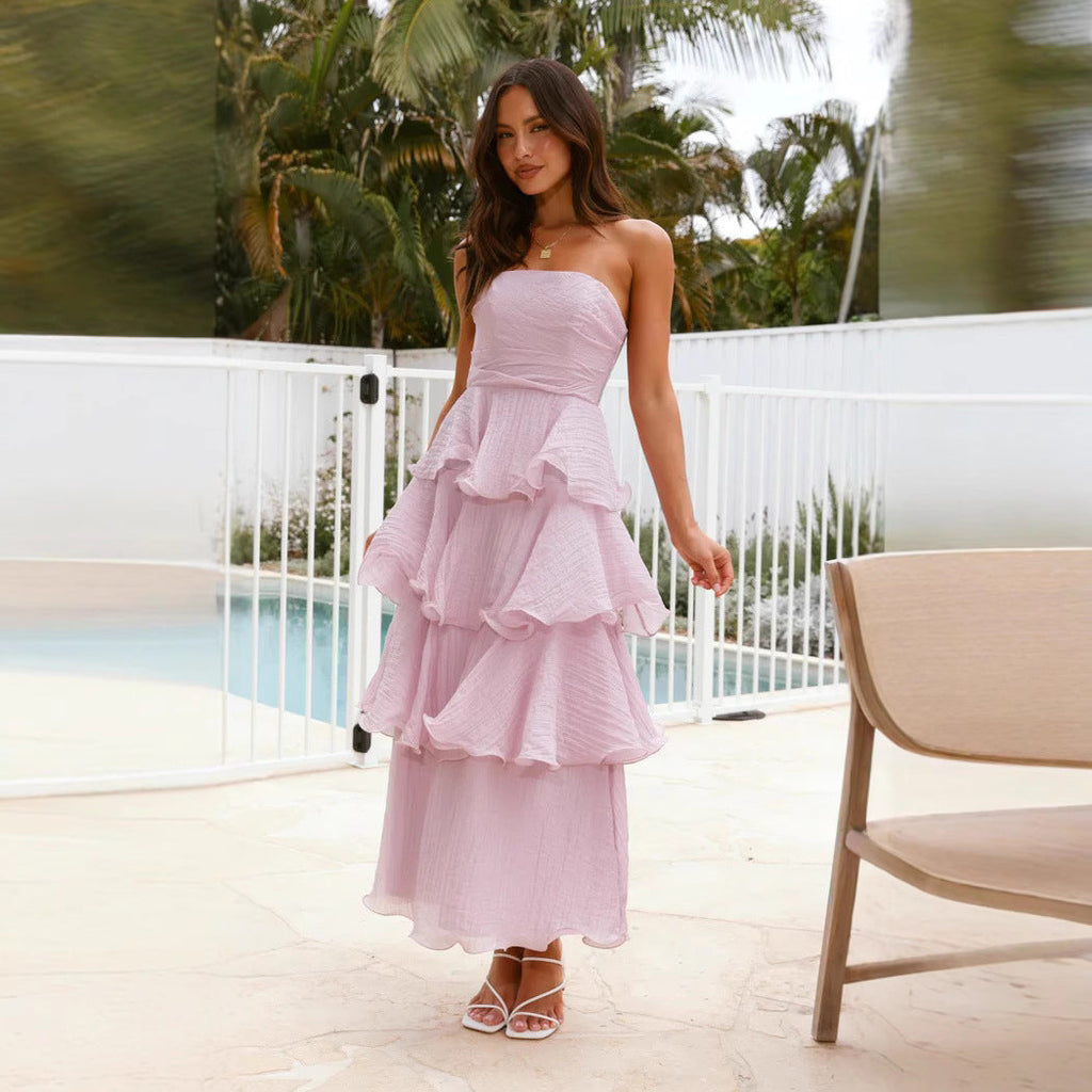 Valenzora | Strapless Tiered Dress Backless Layered Design Elegant Flowing Cut