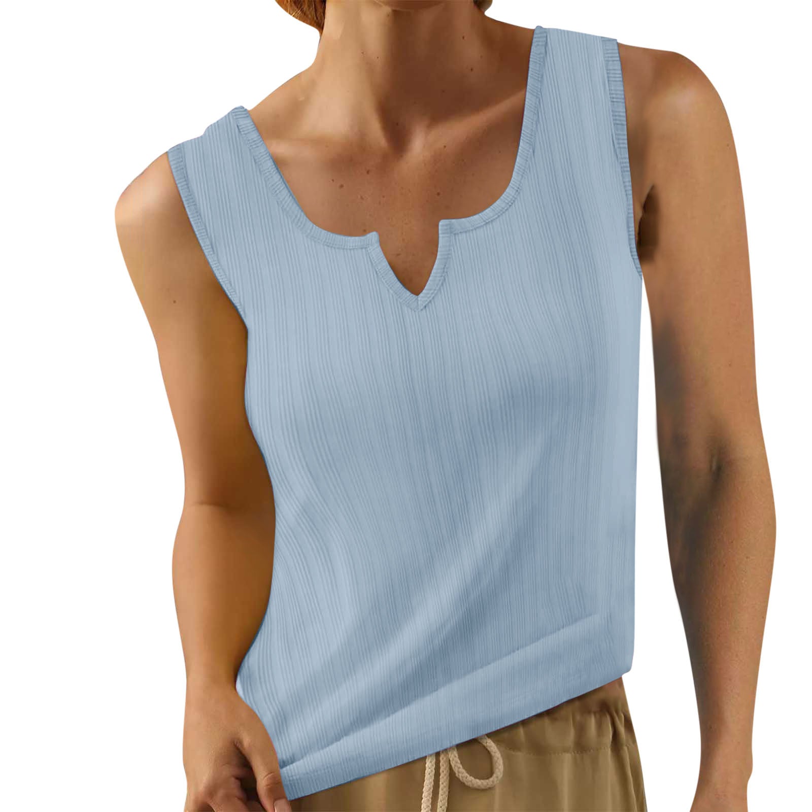Damen-Tanktop mit strukturiertem V-Ausschnitt und feinem Rippenmuster, Größe Valenzora