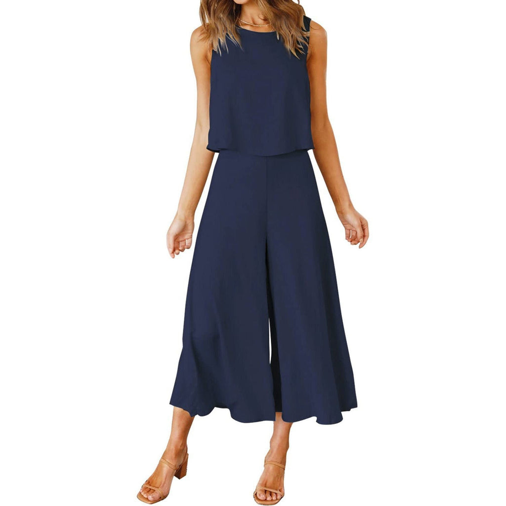 Luftiger Damen-Jumpsuit mit weitem Bein und ärmellosem Design, Größe S