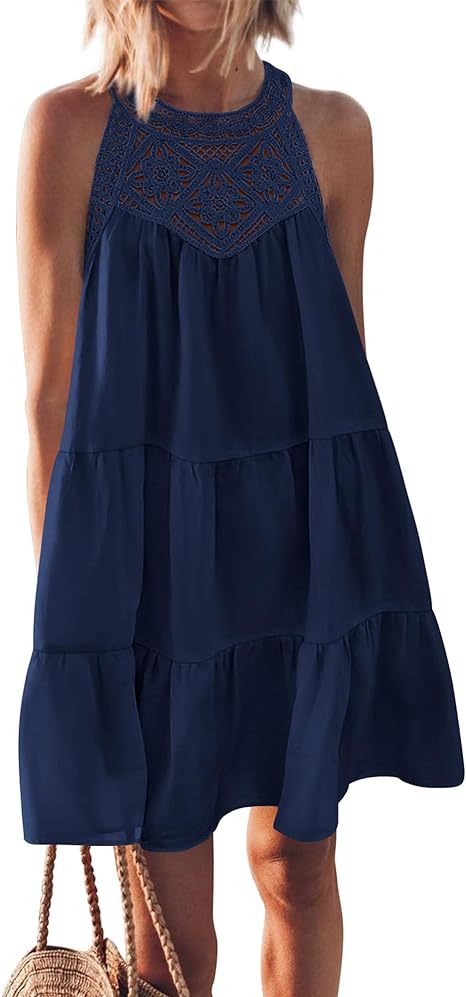 Luftiges Sommerkleid für Damen mit Spitzenbesatz und weitem Saum, Größe [size]