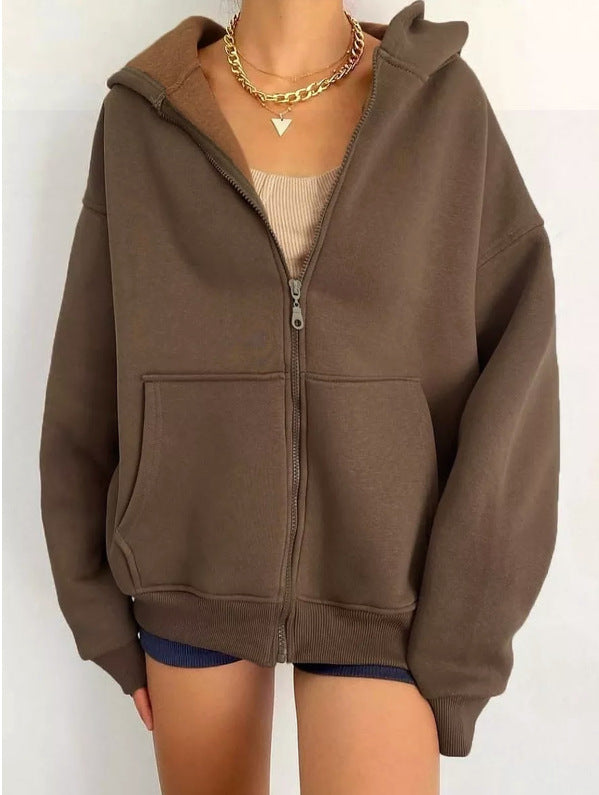 Women's oversized hoodie with zipper and practical pockets, size