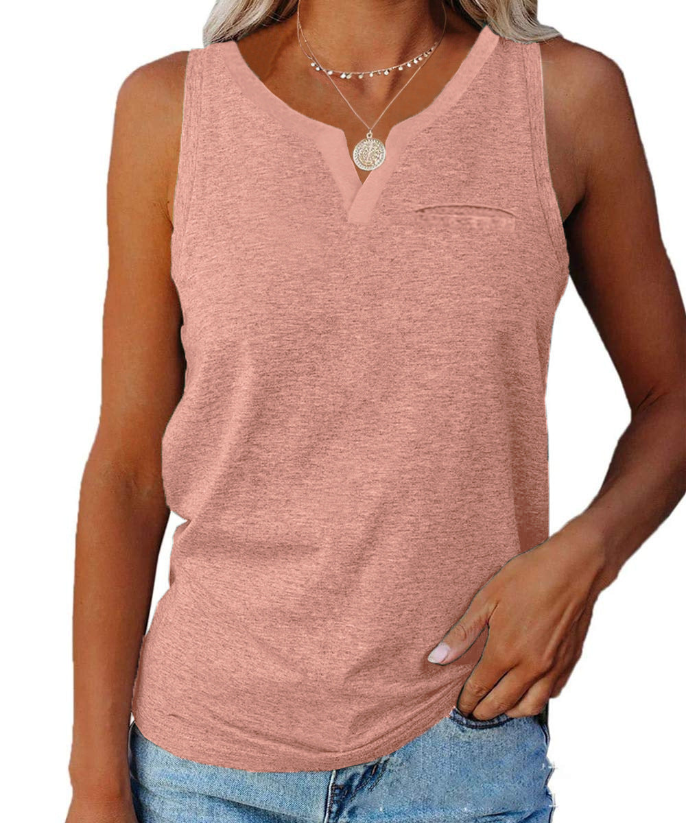 Women's sleeveless V-neck top with chest pocket and relaxed fit, size S