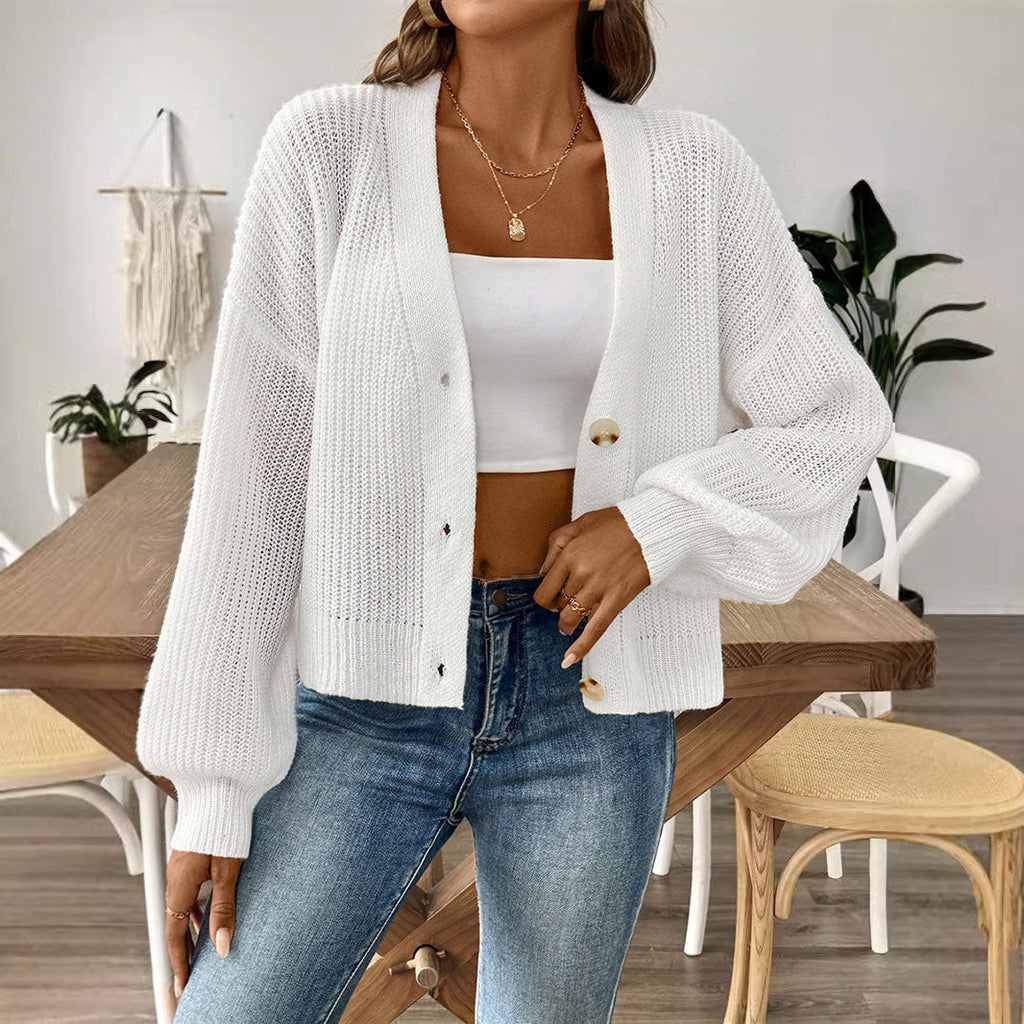 Women's casual cardigan with elegant button placket and wide cut, size S