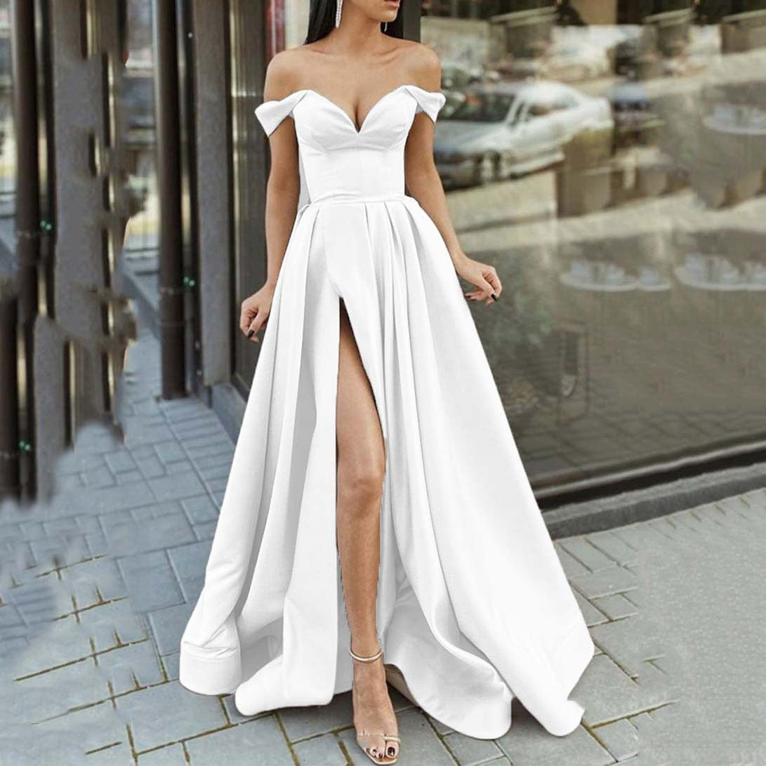 Valenzora | V-Ausschnitt, Rückenausschnitt, ausgestellter Schlitz, langes Kleid