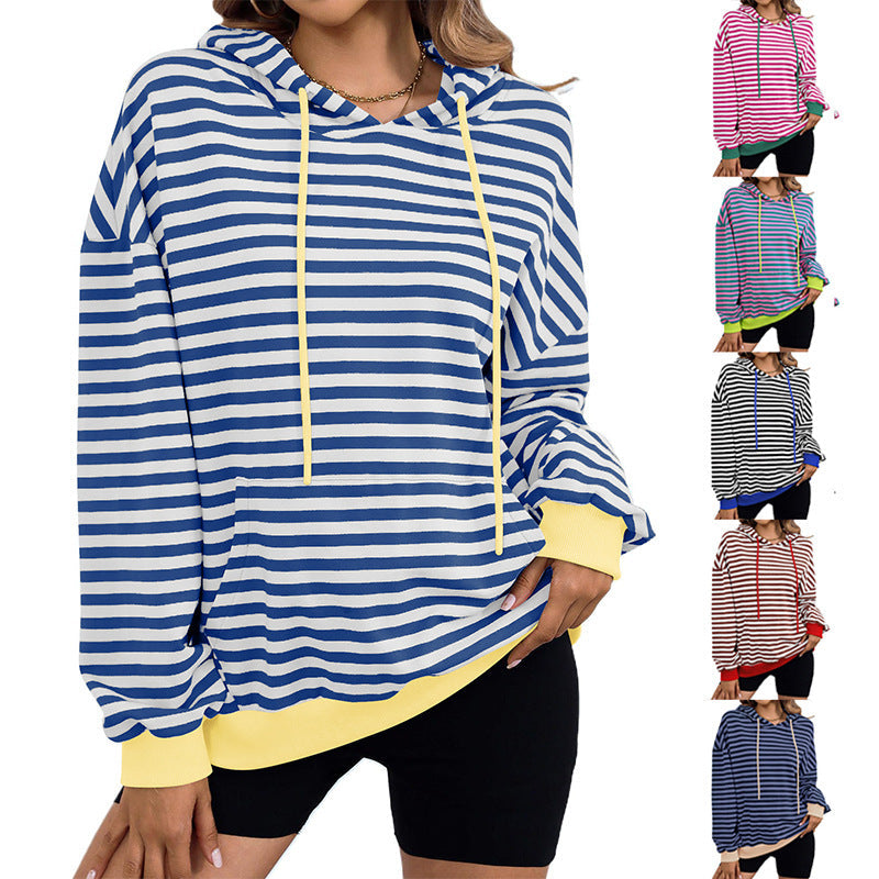 Gestreifter Kapuzenpullover für Damen mit stylischer Kängurutasche, Größe S