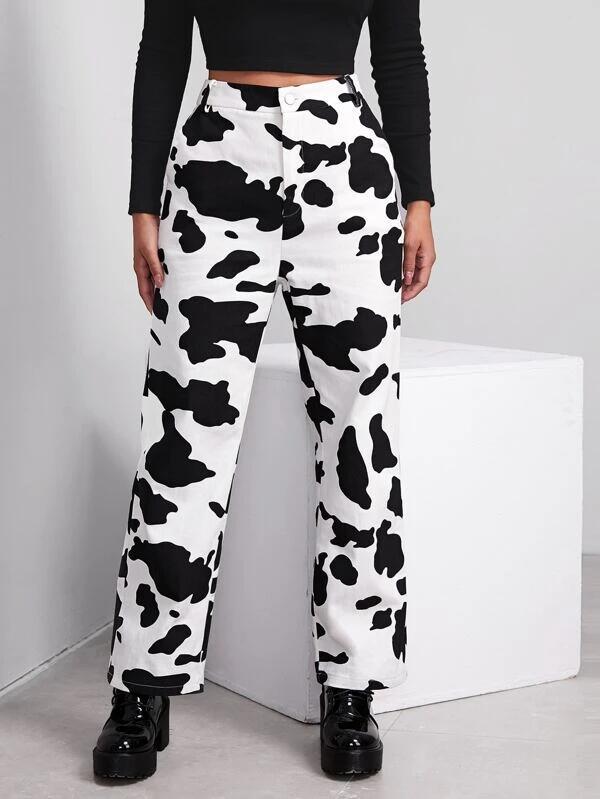 Valenzora | Damen Hose mit geradem Schnitt und Kuhfell-Print