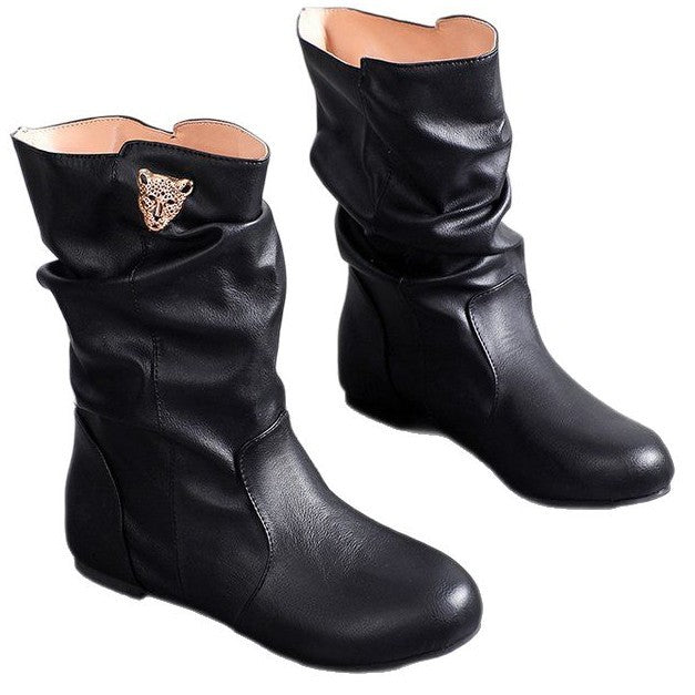 Modische Damenstiefel mit lässigem Plissee-Design und elegantem Absatz, Größe S