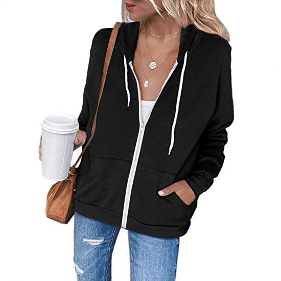 Women's casual hooded sweatshirt with full-length zipper and practical pockets, size S