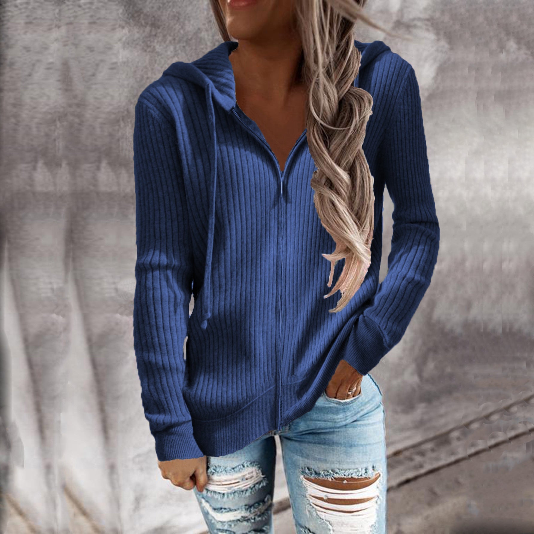 Women's sporty hooded jacket with structured ribbed texture and practical pockets, size S