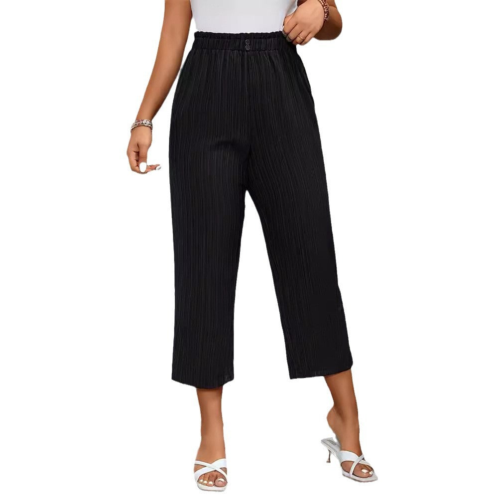 Damen elegante, luftige Plissehose mit Gummibund, Größe