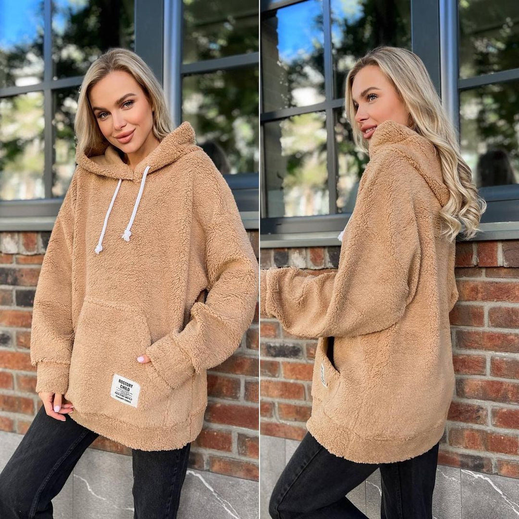 Damen Kuscheliger Fleece-Kapuzenpullover, Größe