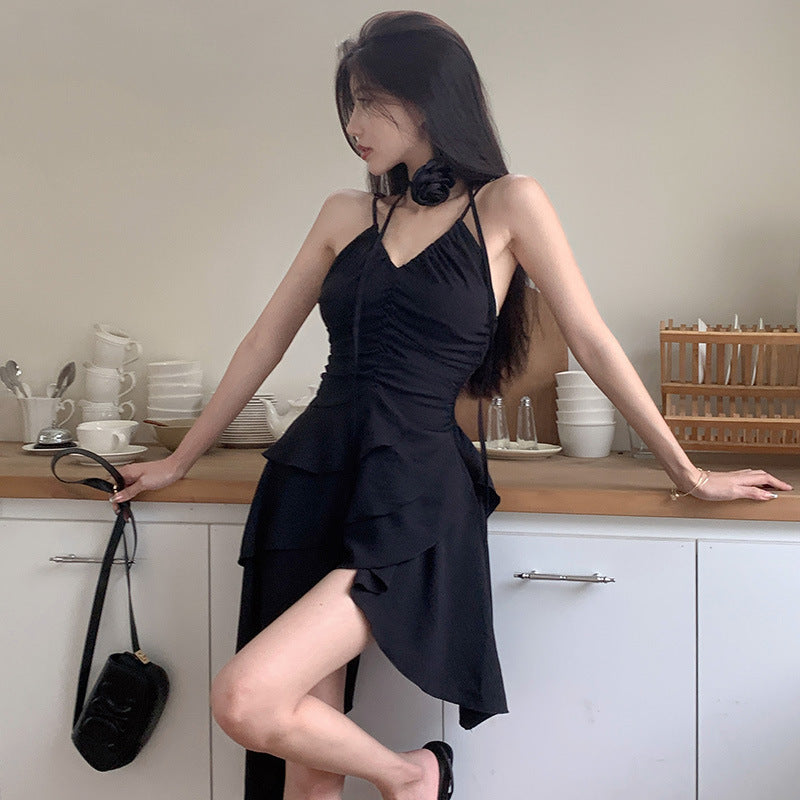 Damen asymmetrisches Sommerkleid mit Rüschendetails Drune