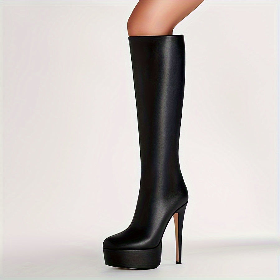 Valenzora | Einfarbige Stiefel mit hohem Stilettoabsatz und dicker Sohle