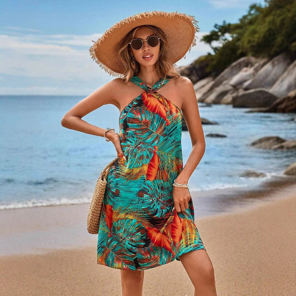 Valenzora | Print Halter Beach Holiday Flowing Dress