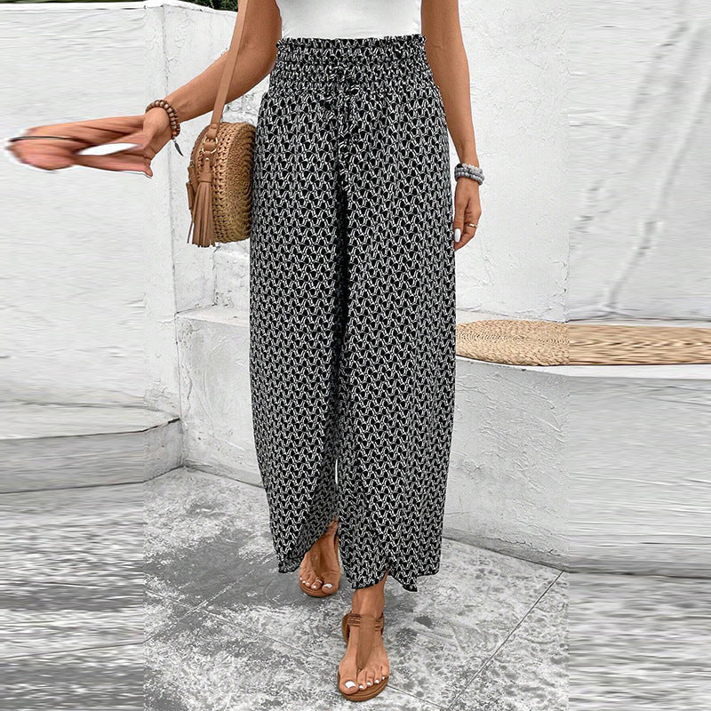 Damen-weite Sommerhose mit Blumenmuster und Gummibund, Größe