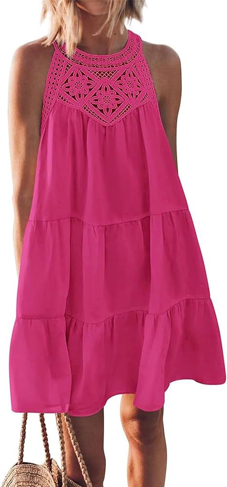 Luftiges Sommerkleid für Damen mit Spitzenbesatz und weitem Saum, Größe [size]