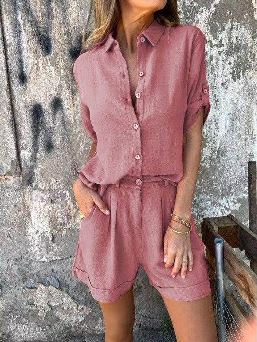 Damen-Freizeit-Jumpsuit mit durchgeknöpftem Oberteil und praktischem Tunnelzug in der Taille
