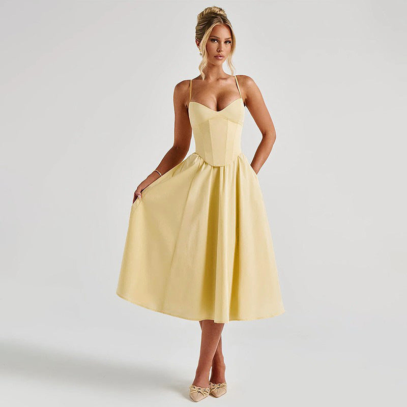 Damen-Midikleid mit figurbetontem Oberteil und schwingendem Rock, Größe [size]