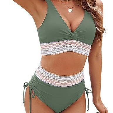 Damen-Bikini-Set mit modischem Wickel-Oberteil und High-Waist-Hose, Größe [size]