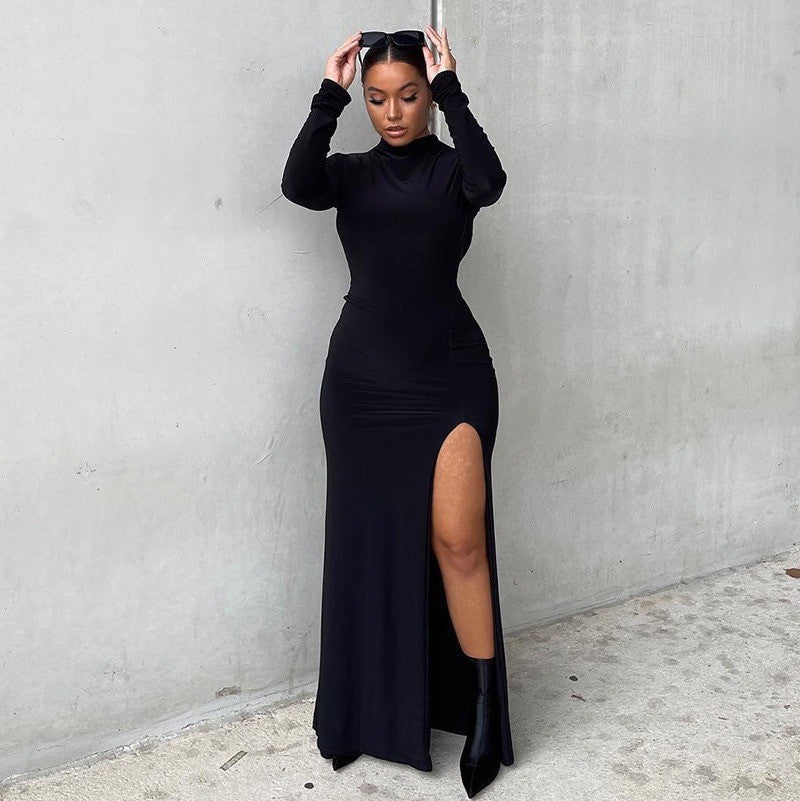 Valenzora | Rosiedress Roll Neck Long Sleeve High Slit Maxi Dress
