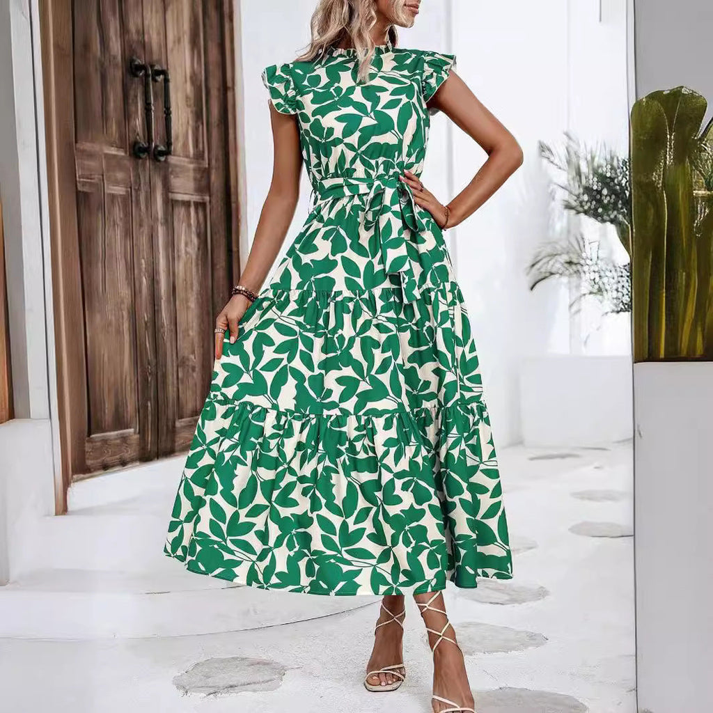 Damen lässiges Midikleid mit Rüschen und Blumenmuster, Größe