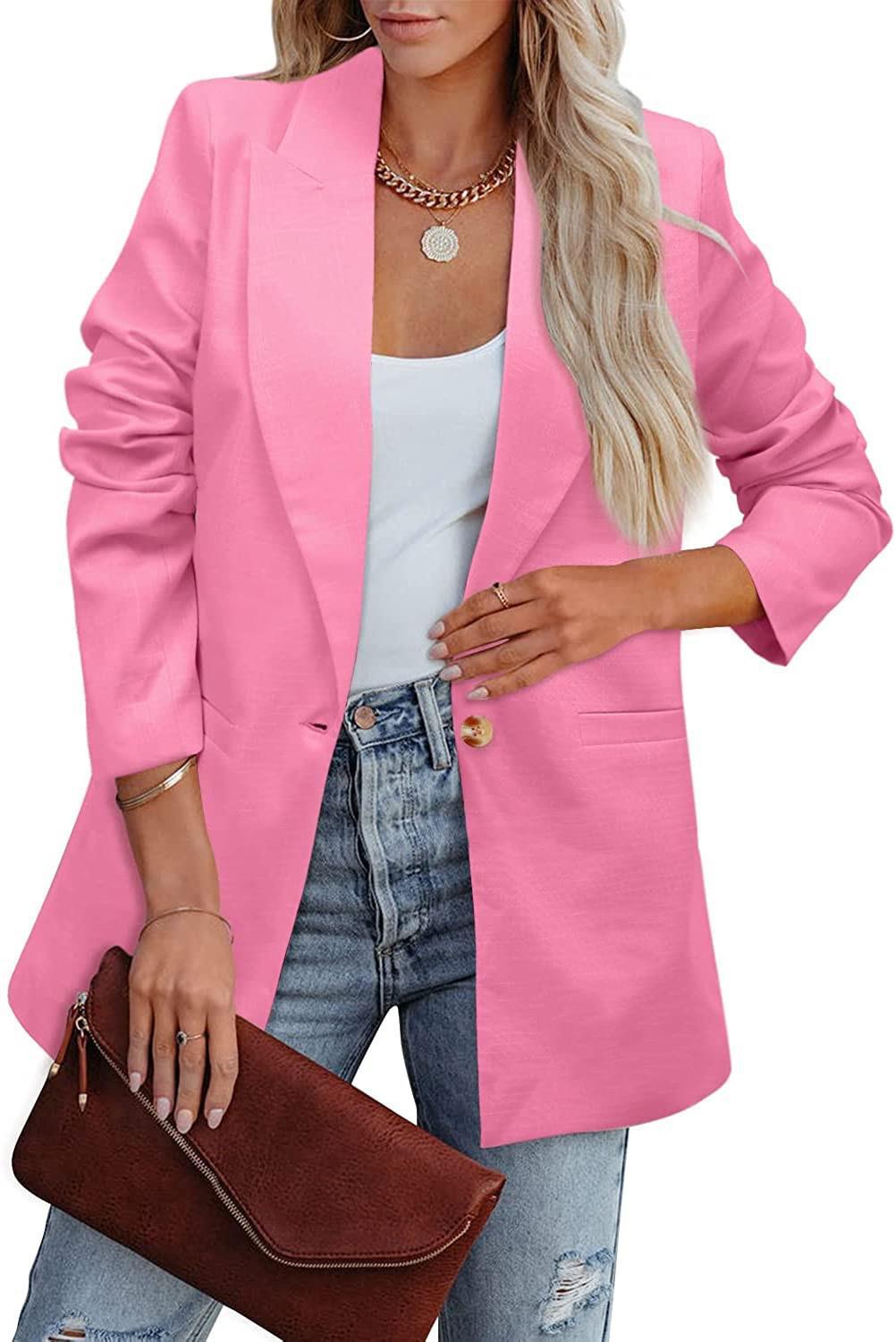 Women's elegant casual blazer with a relaxed cut and two pockets, size S