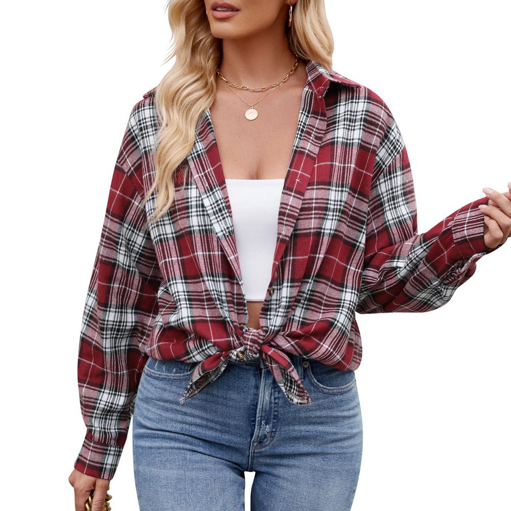 Damen karierte Oversized Hemdbluse Valenzora