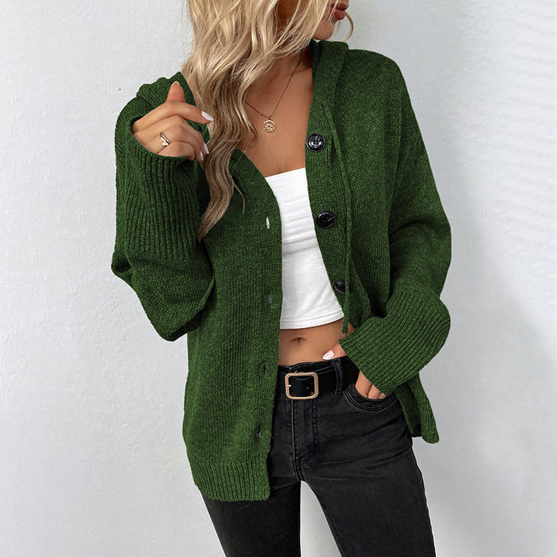 Women's elegant cardigan with hood and buttons