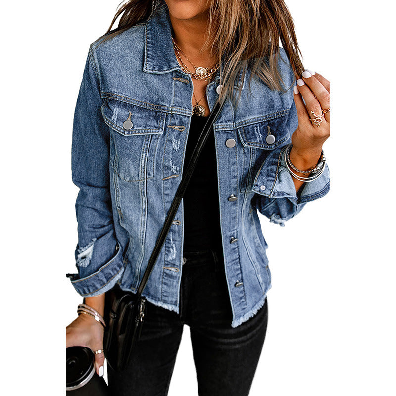 Damen-Jeansjacke mit entspannter Passform und funktionellen Taschen, Größe