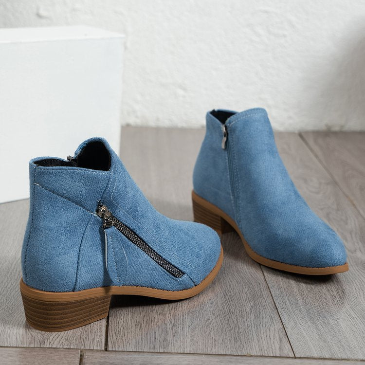 Damenstiefeletten mit seitlichem Reißverschluss und elegantem Samtobermaterial, Größe S