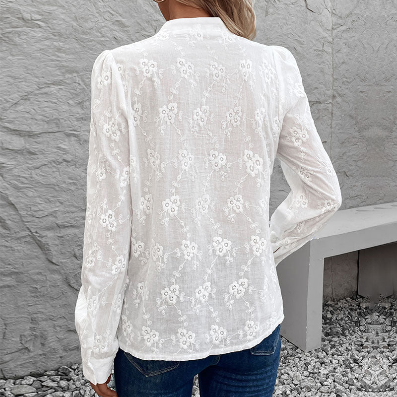 Women's blouse with elegant floral openwork pattern, size