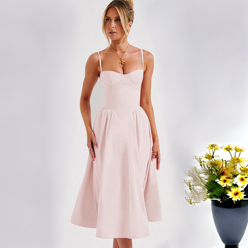 Women's midi dress with elegant bustier top and flowing skirt, size Valenzora