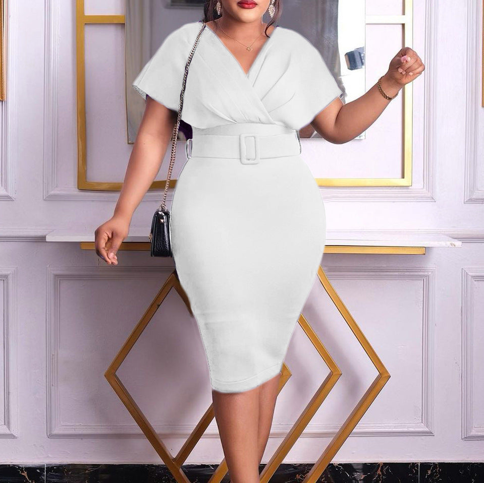 Valenzora | Tailliertes Damen-Midi-Kleid mit V-Ausschnitt und Gürtel