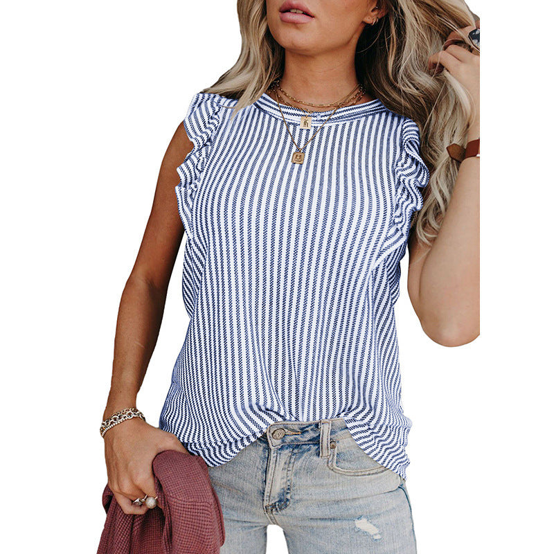 Damen-Top mit Rüschendetails und Streifenmuster, Größe