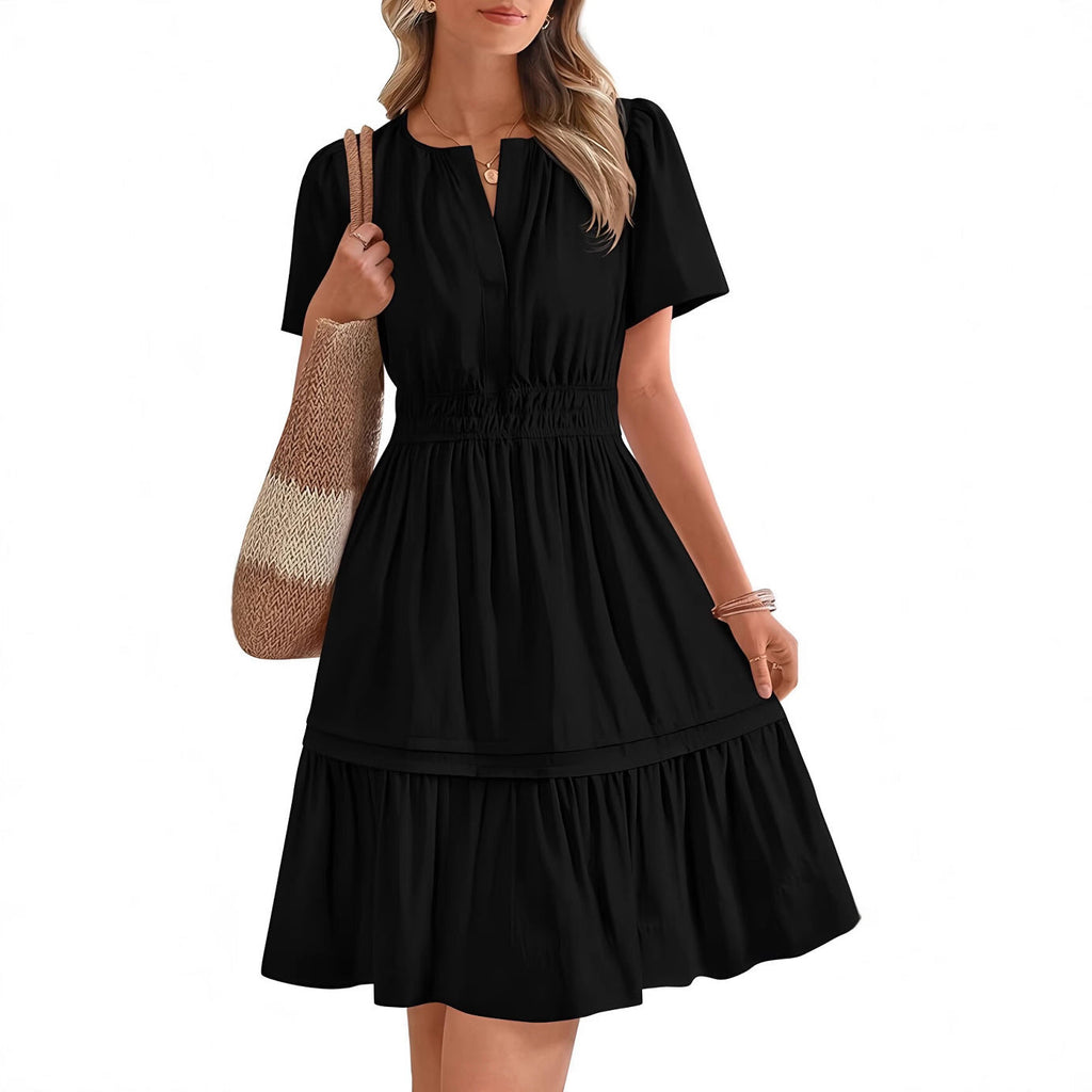 Damen gesmoktes Freizeitkleid mit voluminösem Rock Drune