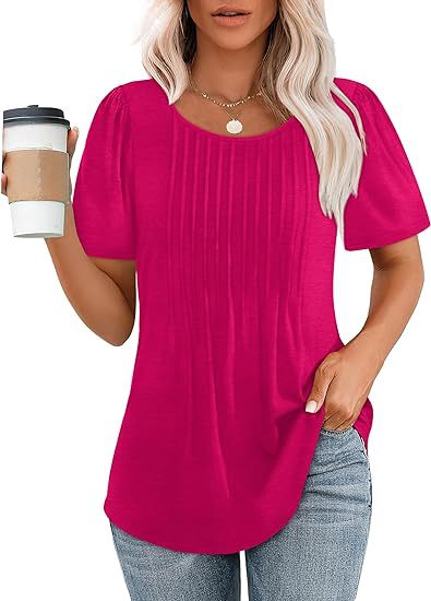 Women's summer T-shirt with pleated design, size
