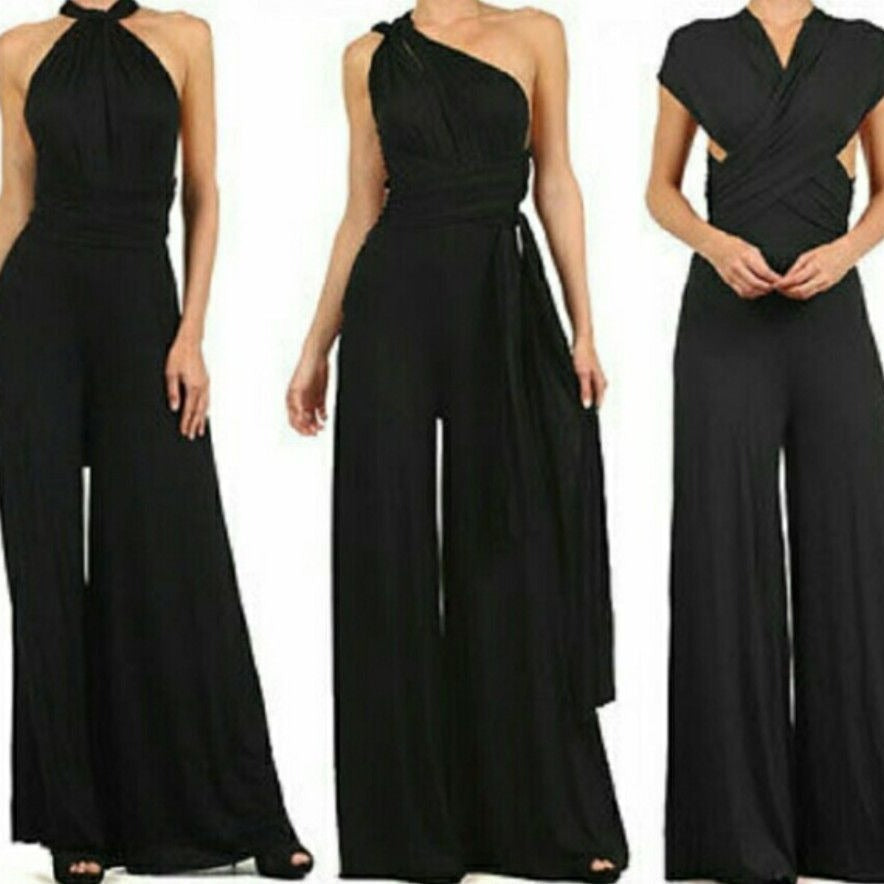 Eleganter Damen-Jumpsuit mit tiefem V-Ausschnitt und innovativem Wickeldesign, Größe S