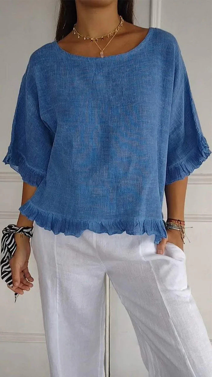 Valenzora | Ruffled hem Casual short-sleeved T-shirt