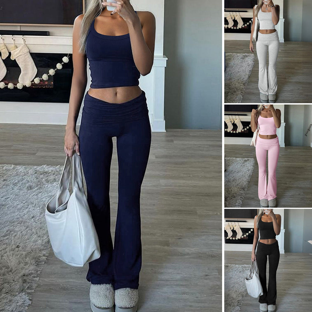 Damen-Set aus bauchfreiem Top und Schlaghose, Größe