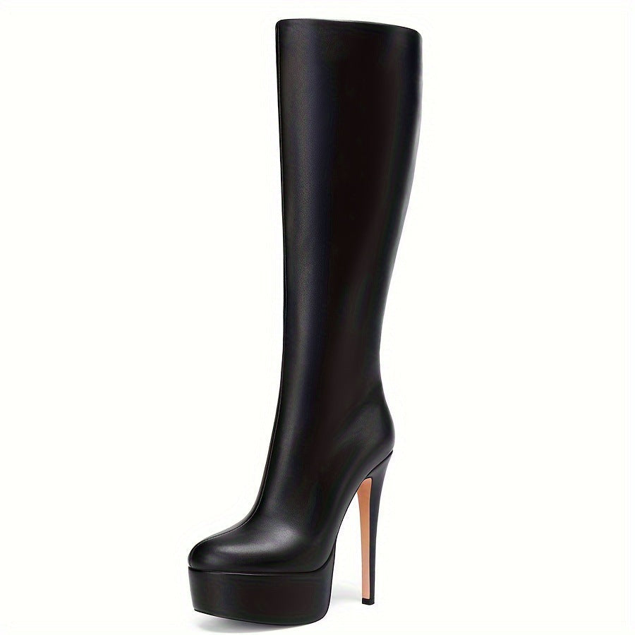 Valenzora | Einfarbige Stiefel mit hohem Stilettoabsatz und dicker Sohle