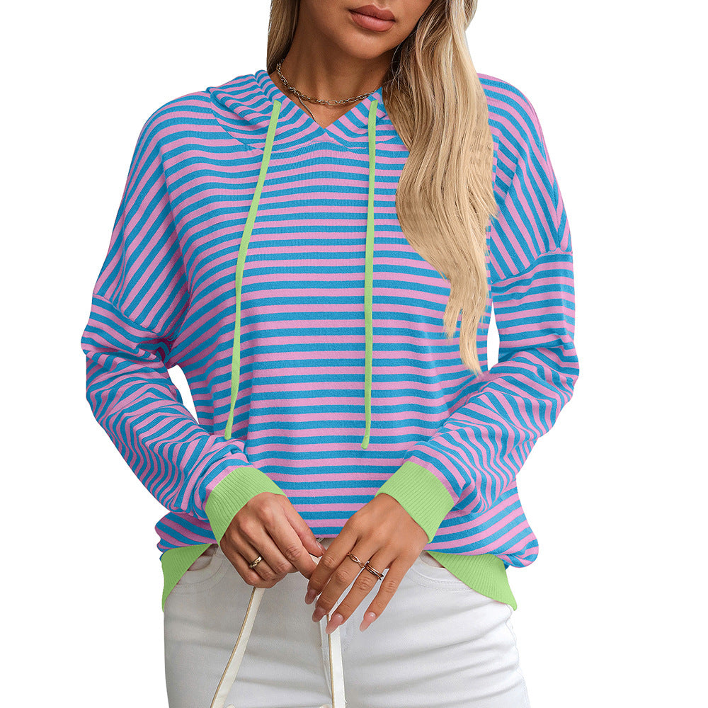 Gestreifter Hoodie für Damen mit lockerer Passform und kontrastierenden Details, Größe S