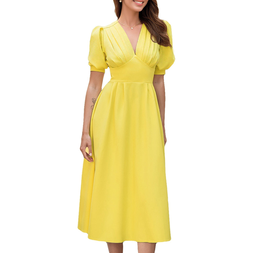 Damen-Midikleid mit Puffärmeln Größe