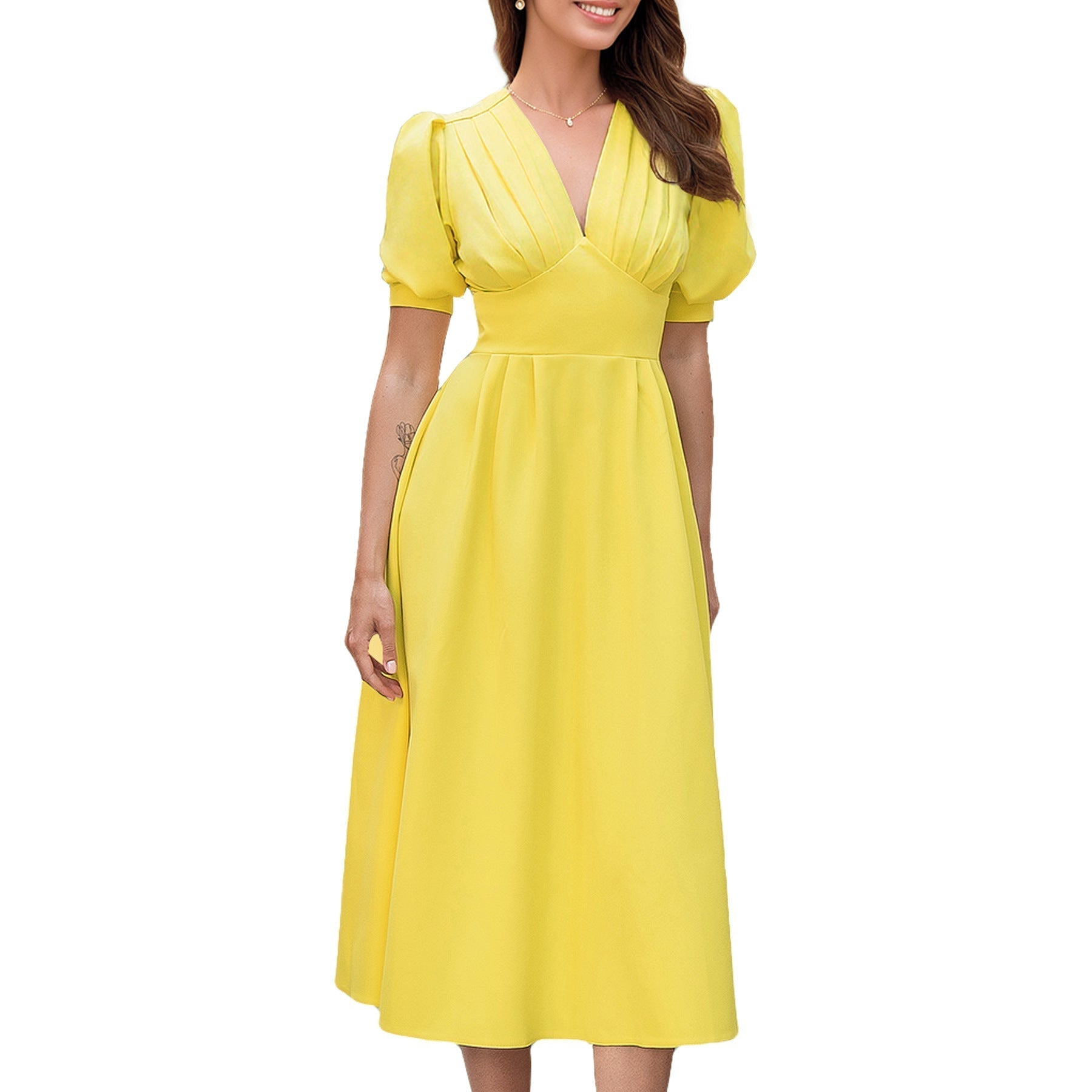 Damen-Midikleid mit Puffärmeln Größe