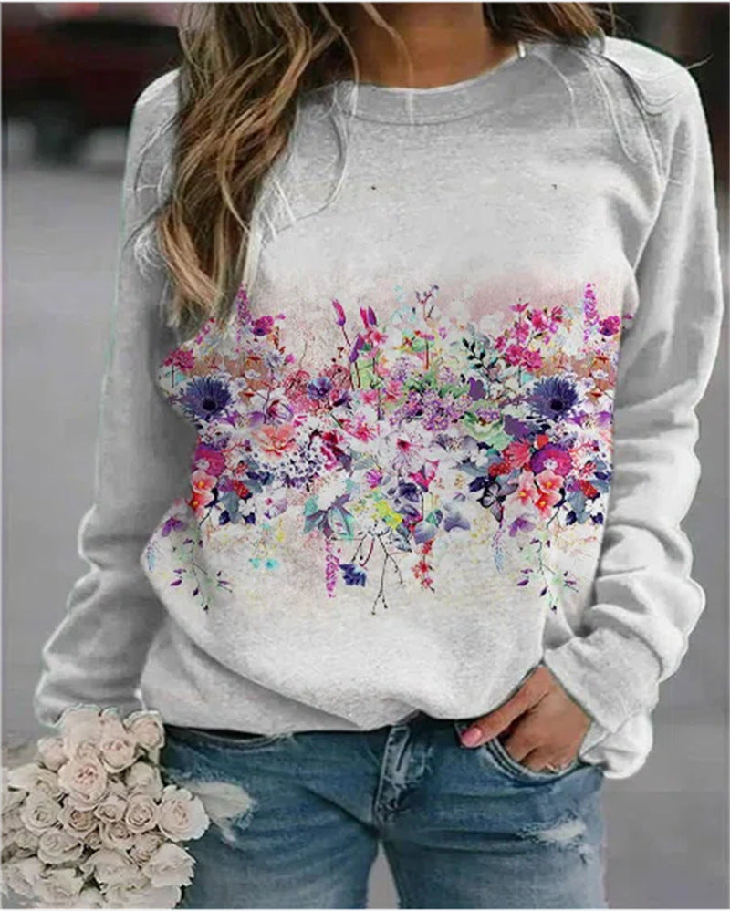 Valenzora | Patterned Print Crew Neck Sweatshirt