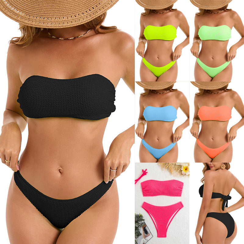 Damen Bandeau Bikini-Set mit Strukturmaterial und verstellbaren Trägern, Größe