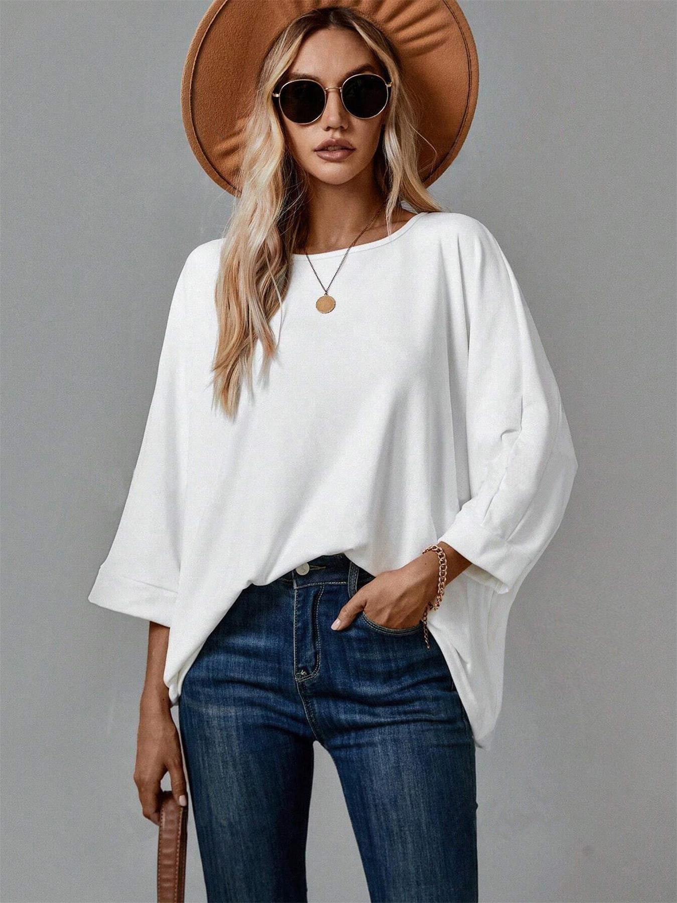 Damen lässiges Oversize-T-Shirt mit weiter Passform und stilvollem Rundhalsausschnitt, Größe [size]